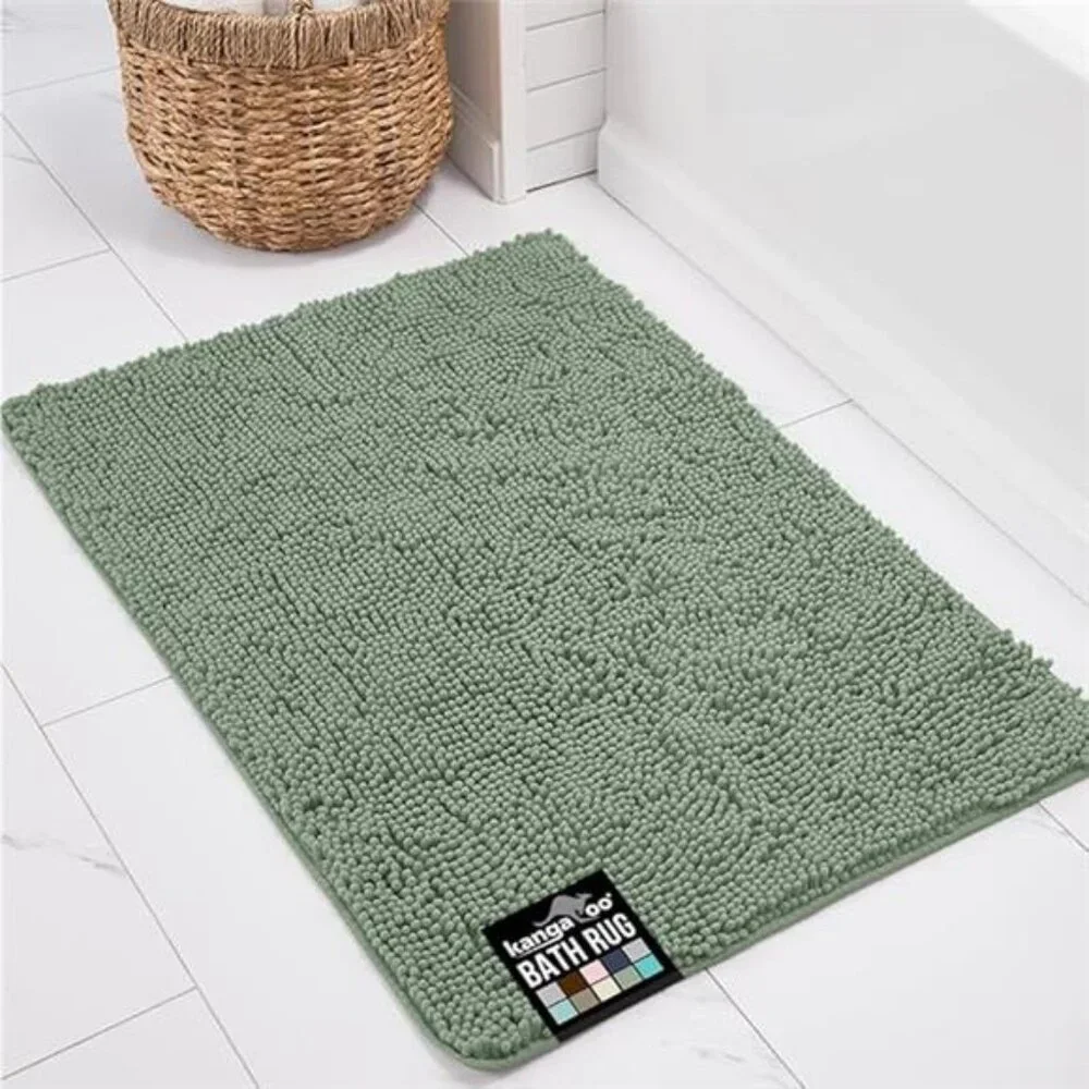 Chenille Bathroom Rug Soft Absorbent Quick Dry Shower Bath Mat Plush Sage